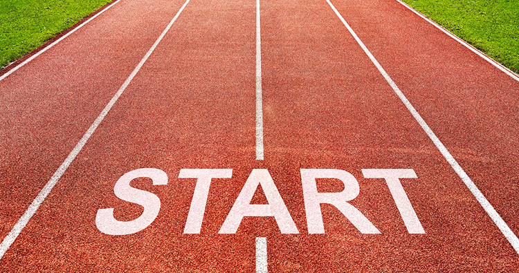 graphic close-up of a clay running track with the word start