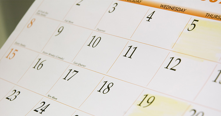 close-up image of a month page of a wall calendar