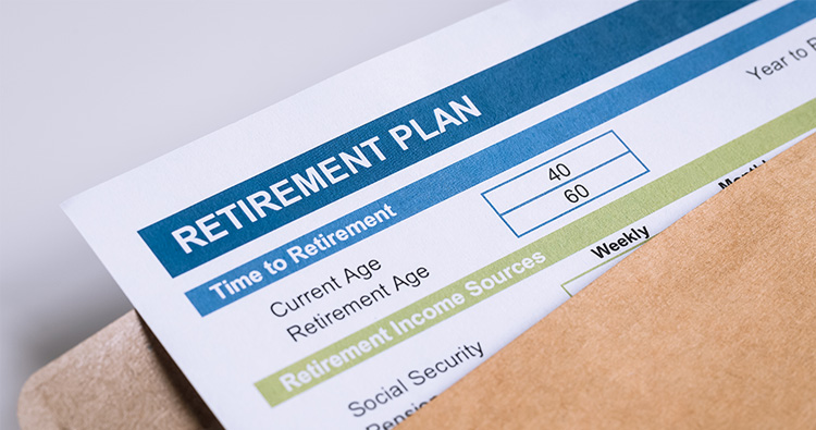 close-up image of retirement plan papers in a manilla folder